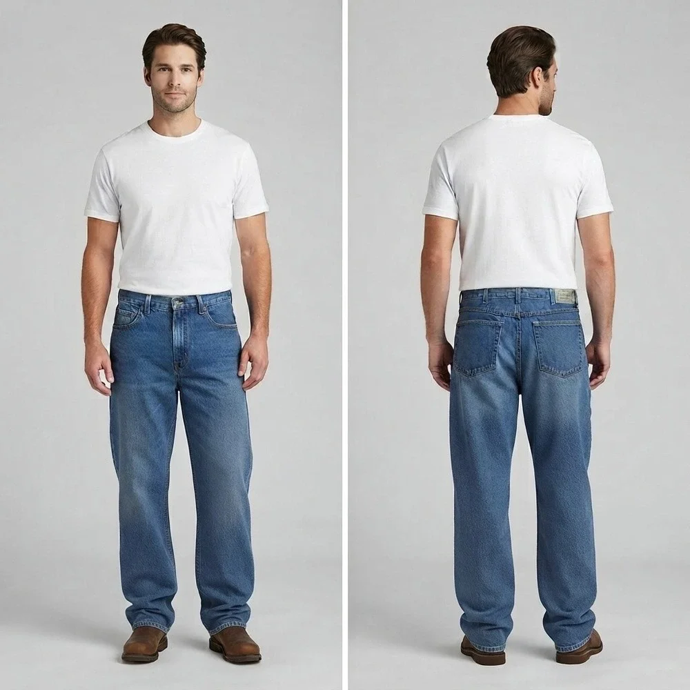 RedHead Mens Easy Fit Straight Leg Denim Jeans Blue 36x30 9050-AS Work Utility